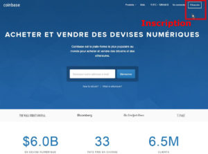 Page d'accueil Coinbase