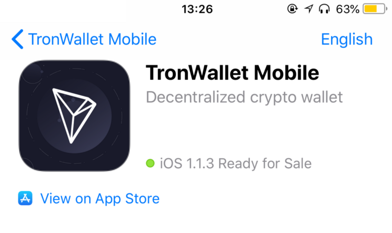 le porte-monnaie TRON est disponible sur l'App Store d'Apple