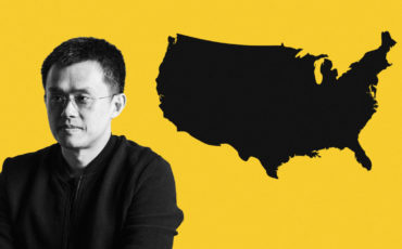 Changpeng Zhao avec une carte de l'USA