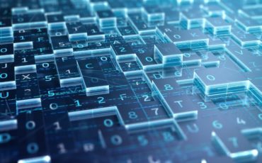 Blockchain, conceptual illustration Abstract blue digital background. 3d illustration.